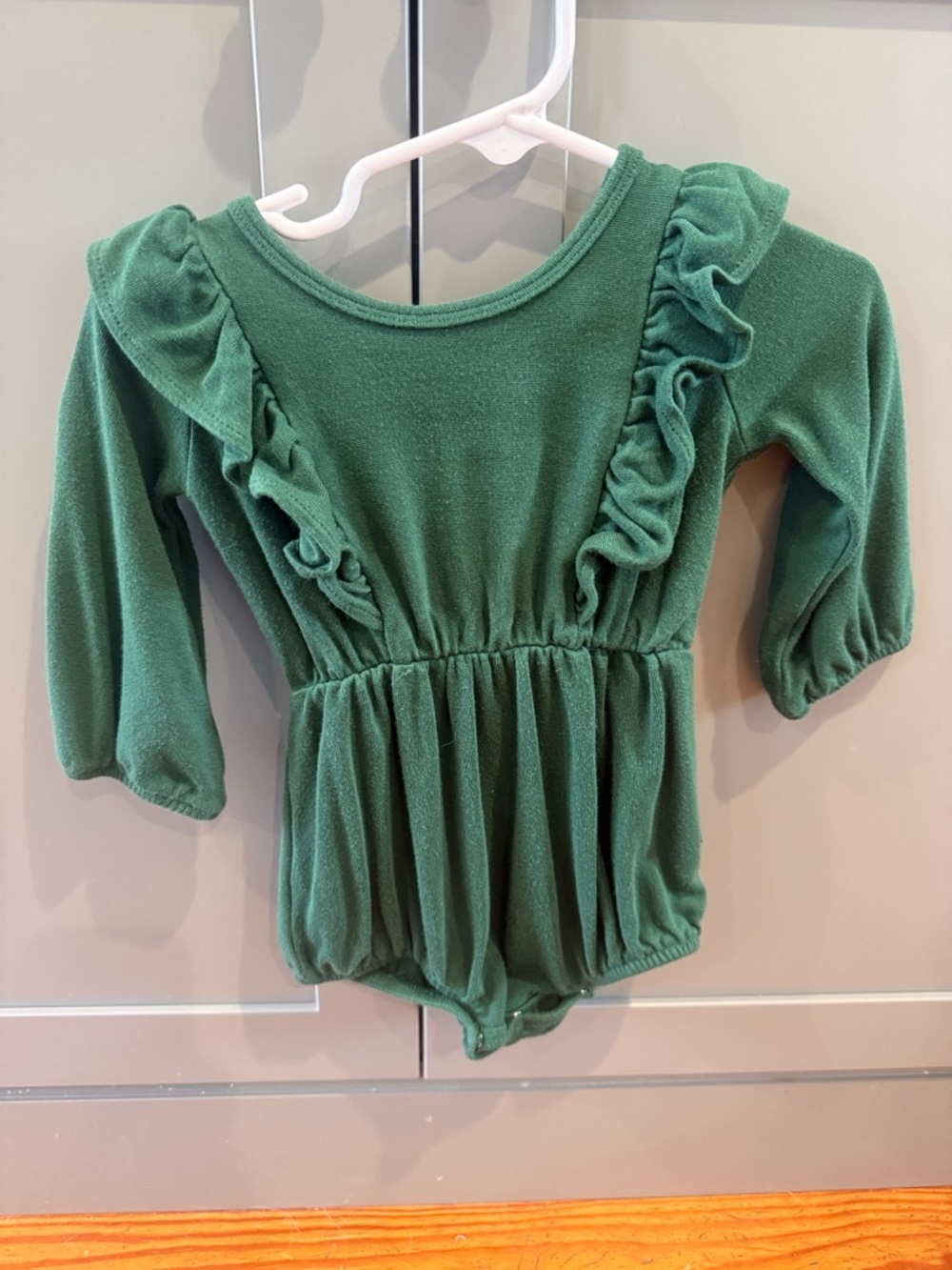 Kyte BABY Forest Green Ruffle Long-Sleeve One-Piece